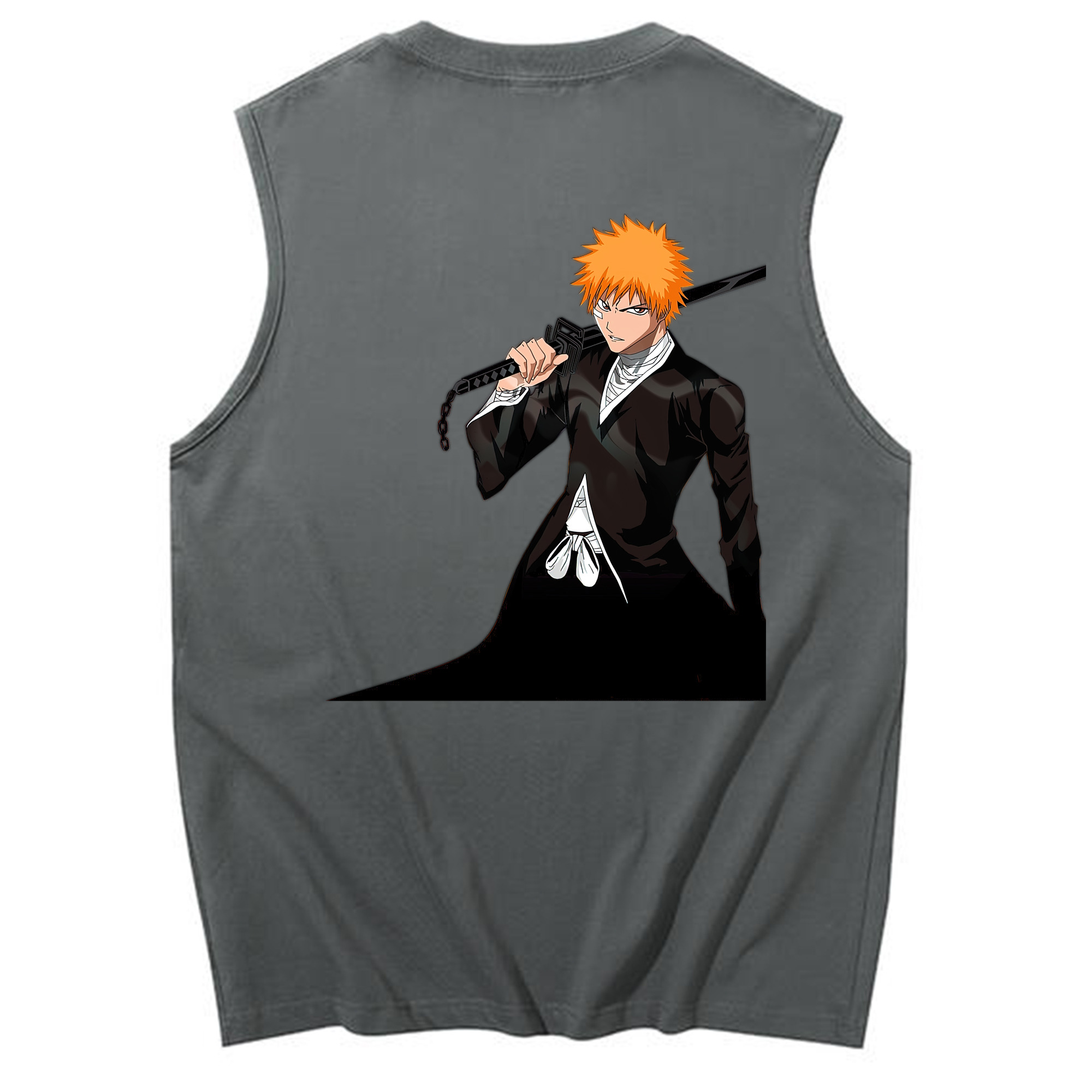 （画像用） ブリーチ 黒崎一護（くろさき いちご）BLEACH Kurosaki Ichigo コットン100％タンクトップ（背面プリント）